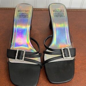 Mootsies Tootsies Black Heels with Rhinestone Buckle